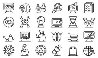 conjunto de ícones de neuromarketing, estilo de estrutura de tópicos vetor