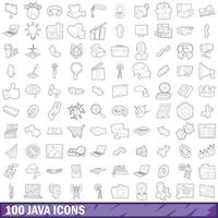 conjunto de 100 ícones java, estilo de contorno