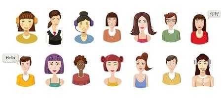 conjunto de ícones de avatar de mulher, estilo cartoon vetor