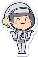 adesivo de um homem astronauta de desenho animado feliz vetor