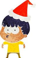 desenho retrô de um menino curioso usando chapéu de Papai Noel vetor