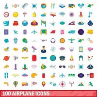 conjunto de 100 ícones de avião, estilo cartoon vetor