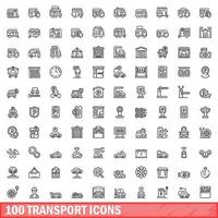 conjunto de 100 ícones de transporte, estilo de estrutura de tópicos vetor