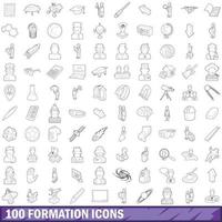 100 ícones de formação definidos, estilo de contorno vetor