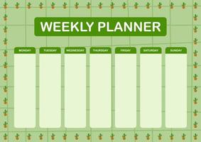 planejador diário e semanal com cacto vetor