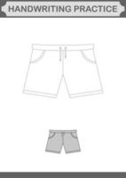 prática de caligrafia com shorts. planilha para crianças vetor