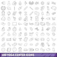 Conjunto de 100 ícones do centro de ioga, estilo de contorno vetor