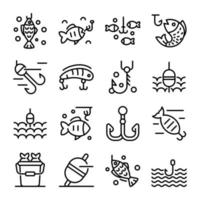 conjunto de ícones de isca de peixe, estilo de estrutura de tópicos vetor
