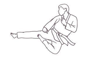 chute voador desenhado à mão de ilustração de atleta de taekwondo vetor