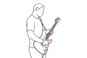 guitarrista masculino desenhado à mão tocando uma ilustração de guitarra elétrica vetor