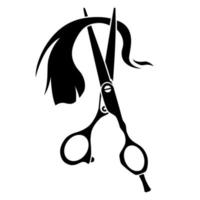 tesoura de cabeleireiro cortando o fio de cabelo no fundo branco vetor