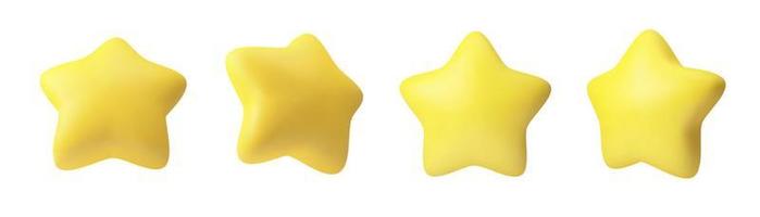 ilustração em vetor de estrelas gordas realistas 3d. um conjunto de estrelas amarelas de diferentes lados para aplicativos móveis e design de sites.
