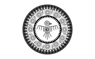 asteca pássaro redondo quadro sinal isolado antigo símbolo de religião. vetor maya ícone de tatuagem animal fantástico. totem de cultura americana, mascote étnico tribal. padrão de história do méxico, pássaro indiano ou peruano