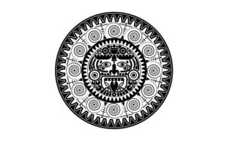 sagrado deus do sol maia, calendário de roda asteca, máscara étnica de símbolos maias, tatuagem preta borda de moldura redonda antiga ilustração em vetor ícone logotipo isolado no fundo branco
