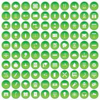 100 ícones de energia definir círculo verde vetor