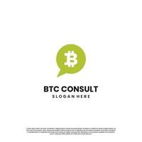 modelo de ícone de design de logotipo de consulta de bitcoin, logotipo de bitcoin de bate-papo, logotipo de bitcoin de fala de bolha vetor