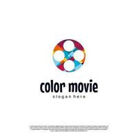 design de logotipo de filme colorido, modelo de ícone de logotipo de rolo de filme colorido vetor