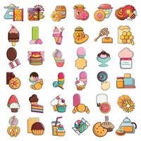 conjunto de ícones de comida doce, estilo cartoon vetor