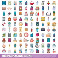 conjunto de 100 ícones de embalagem, estilo cartoon vetor