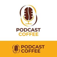 design de ilustração vetorial de logotipo de podcast e café, símbolo de microfone e feijão de café para inspiração de modelo de design de logotipo de podcast, elemento de logotipo de podcast vetor