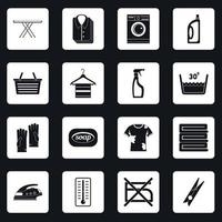 ícones de lavanderia definir vetor de quadrados