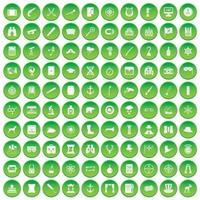 100 ícones de binóculos definir círculo verde vetor