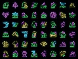conjunto de ícones de floresta em chamas vector neon