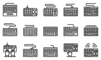 conjunto de ícones de teclado, estilo de estrutura de tópicos vetor