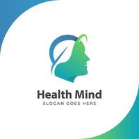 logotipo de mente saudável, cérebro em crescimento com símbolo de folha, mente da natureza, cérebro saudável, ilustração do ícone de brainstorming vetor