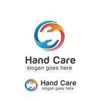 logotipo moderno de cuidados com as mãos, símbolo de elemento de cuidados comunitários vetor