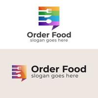 modelo de logotipo de conversa de conversa de bate-papo de garfo de colher, símbolo ou ícone de logotipo de entrega de alimentos de pedidos on-line vetor