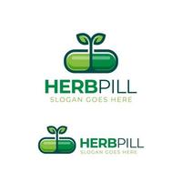 design de logotipo de pílula de cápsula de ervas folha medicina design de ícone de droga vetor