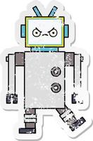 adesivo angustiado de um robô de desenho animado fofo vetor