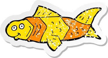 adesivo retrô angustiado de um peixe engraçado de desenho animado vetor