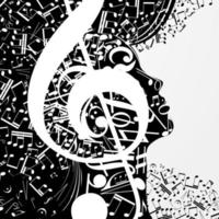 perfil feminino abstrato composto por sinais musicais, notas. pôster musical com dj, soul of music, capa para cd. ilustração vetorial. vetor
