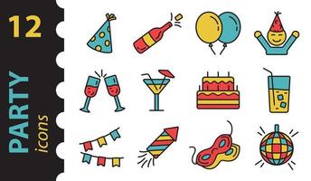 ícone de festa de celebração definido em cores. ilustração vetorial de contorno, feriado de símbolo linear. estilo moderno plano. vetor