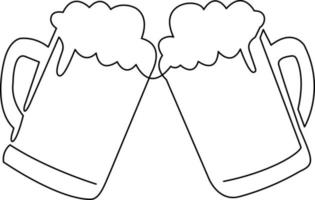 desenho de linha contínua de copos de cerveja cheers isolar no fundo branco. vetor