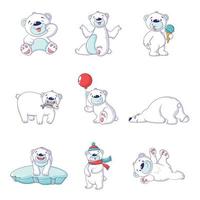 conjunto de ícones brancos de bebê urso polar, estilo cartoon vetor