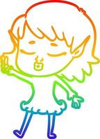 linha de gradiente de arco-íris desenhando uma linda garota elfa de desenho animado com pergunta vetor