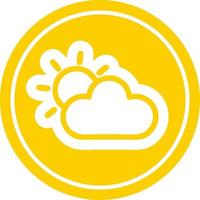 ícone circular de sol e nuvem vetor
