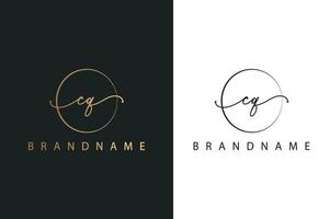 cq cq logotipo desenhado à mão de assinatura inicial, moda, joias, fotografia, boutique, roteiro, casamento, modelo de logotipo de vetor criativo floral e botânico para qualquer empresa ou negócio.