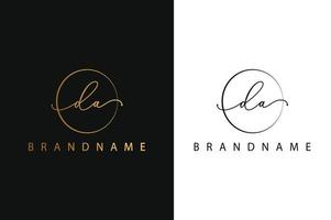 da da mão desenhada logotipo de assinatura inicial, moda, jóias, fotografia, boutique, roteiro, casamento, modelo de logotipo de vetor criativo floral e botânico para qualquer empresa ou negócio.