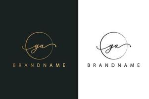 ga ga logotipo desenhado à mão de assinatura inicial, moda, joias, fotografia, boutique, roteiro, casamento, modelo de logotipo de vetor criativo floral e botânico para qualquer empresa ou negócio.