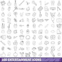 Conjunto de 100 ícones de entretenimento, estilo de estrutura de tópicos vetor