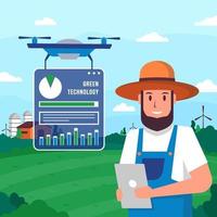 agricultor usando tecnologia verde com drone vetor