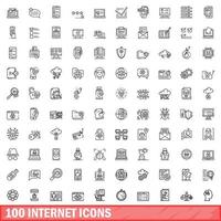 conjunto de 100 ícones da internet, estilo de contorno vetor