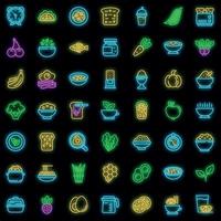 conjunto de ícones de café da manhã saudável vetor neon