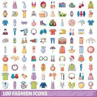 conjunto de 100 ícones de moda, estilo cartoon vetor
