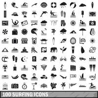 conjunto de 100 ícones de surf, estilo simples vetor
