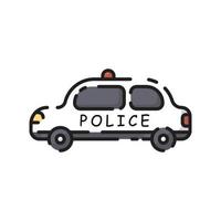 desenhos animados de design plano de carro de polícia branco bonito para camisa, pôster, cartão-presente, capa, logotipo, adesivo e ícone. vetor